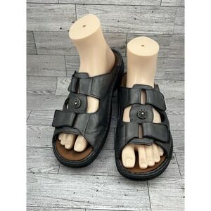 Finn Comfort Shoes Women Size 40 Black‎ Leather Slide Sandals Germany Orthopedic